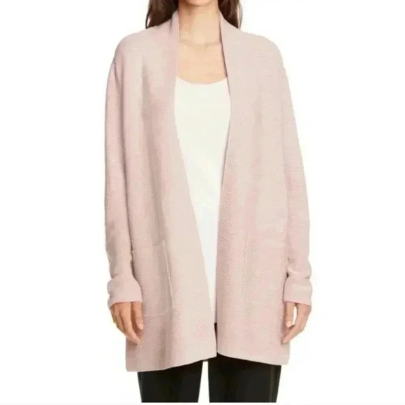 Eileen Fisher Powder Pink Silk & Cashmere Blend Straight Cardigan Sweater - Picture 1 of 5